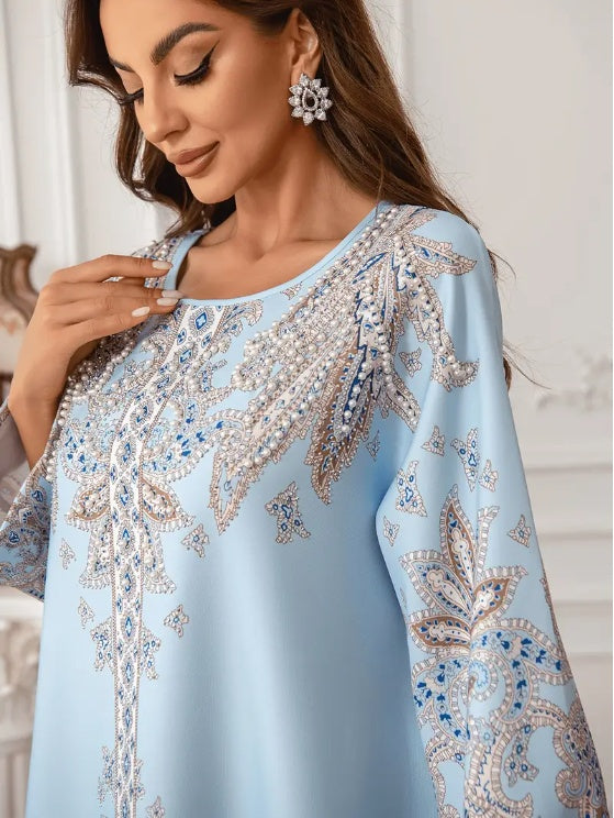 Robe Abaya élégante à manches longues et imprimé floral