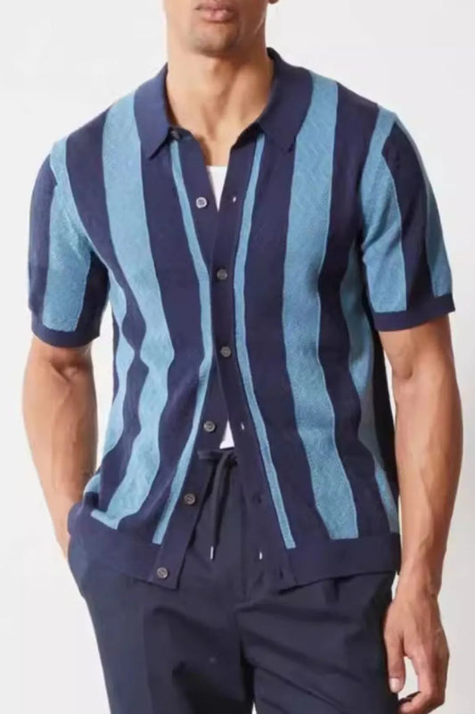 Men's Plus Size Striped Button Down Short Sleeve Shirt - Enfance-Heureuse