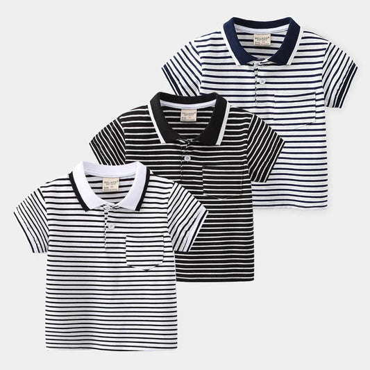 Children's Striped Short Sleeve Spicy Striped POLO Shirt - Enfance-Heureuse