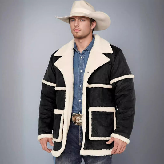 Gold Men's Fleece Jacket Coat Thickened British Style Lapel Fur - Enfance-Heureuse