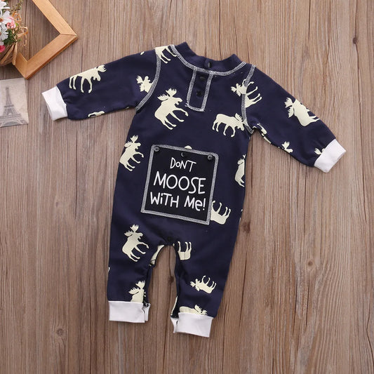 Infant Children's Clothing Cotton Long-sleeved Fawn Print Jumpsuit - Enfance-Heureuse