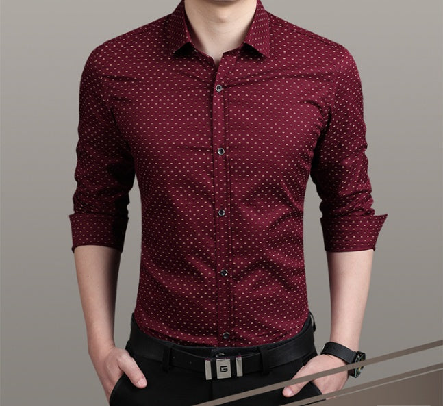Camisa de manga larga para hombre, con estampado de lunares, ajustada, talla grande M-5XL, FGT