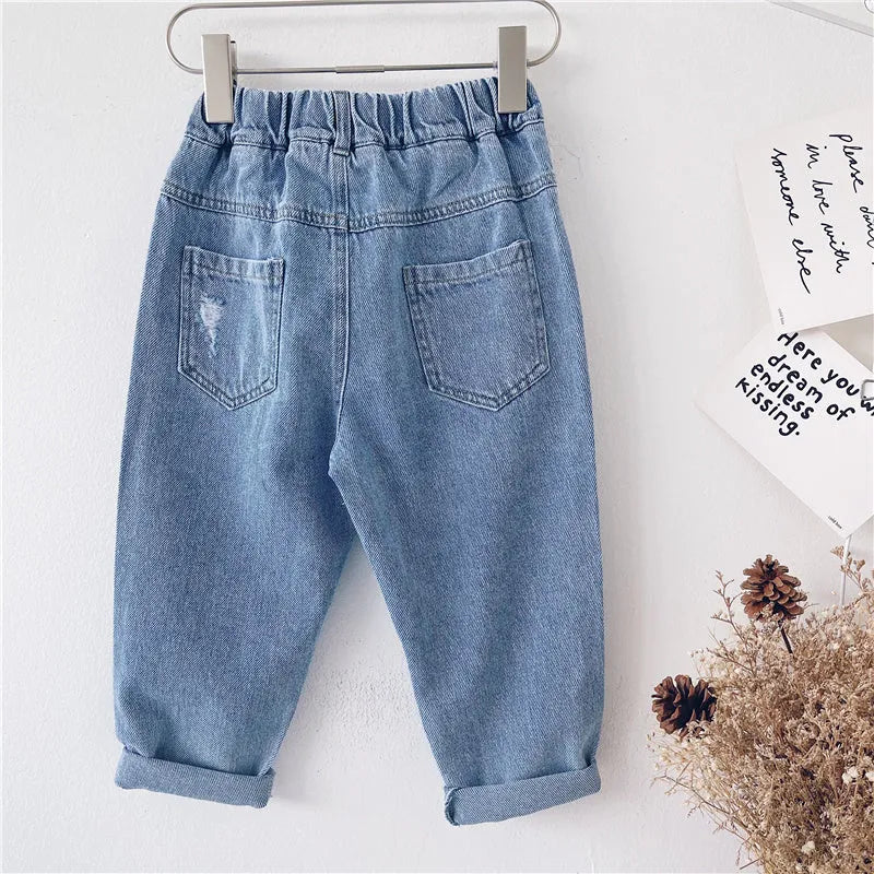 Fashion Simple Children's Loose Ripped Jeans - Enfance-Heureuse