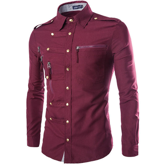 Chemise de marque pour homme, design tendance, coupe cintrée, en coton, élégante, à manches longues