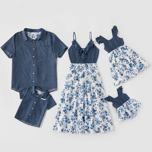 Ensemble familial assorti en jean pour bébé fille, maman, papa, garçon, chemise parent-enfant