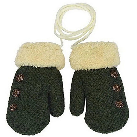 Children's Gloves Knitted And Velvet Gloves Double-Layer Thickening With Lanyard - Enfance-Heureuse