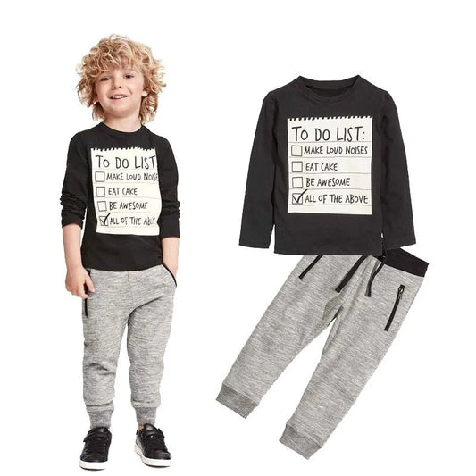 Ensemble de vêtements pour garçons, vêtements décontractés pour bébés et garçons | collection printemps automne coton | manches longues | pantalon t-shirt 2 pièces | pour 3 à 7 ans - Enfance-Heureuse
