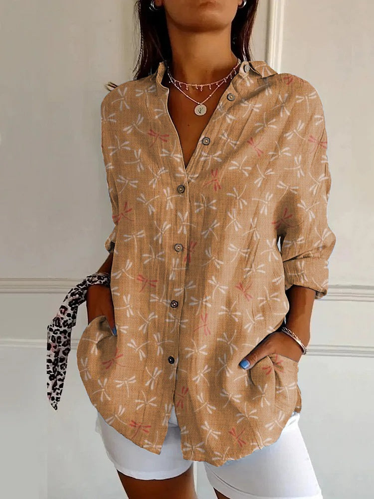 Floral Print Long-sleeved Shirt Women's Casual Button Tops Clothing - Enfance-Heureuse