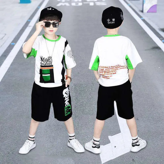 Boys' Summer Loose Sports Clothes Middle And Big Children's Two Piece Set - Enfance-Heureuse