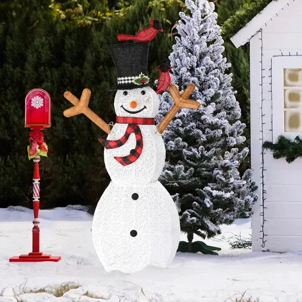 Lighted Snowman Christmas Yard Decorations, Pre-lit Snowman And Birds With 170 LED White Lights And Stakes For Xmas Outdoor Holiday Indoor Decor Lighted Holiday Displays - Enfance-Heureuse