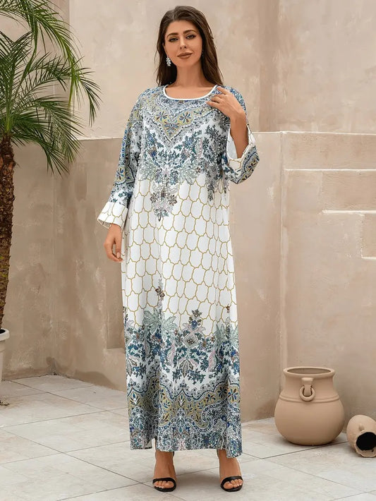 Yahua Floral Print Women's Abaya - Long Sleeved, Regular Style Dress - Enfance-Heureuse