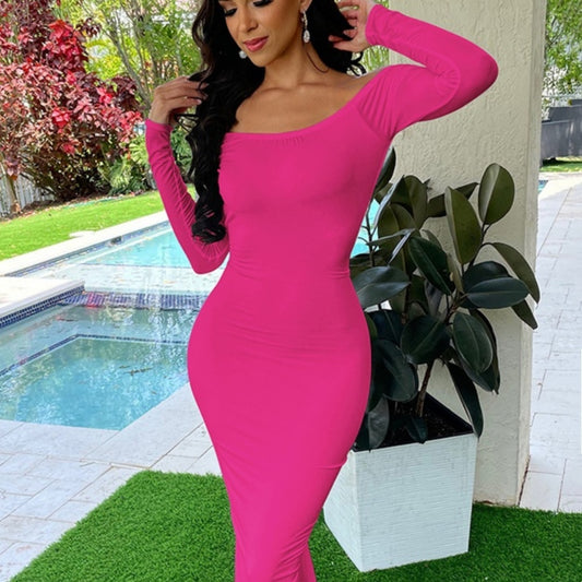 New Backless Long Sleeves Solid Color Dress - Enfance-Heureuse