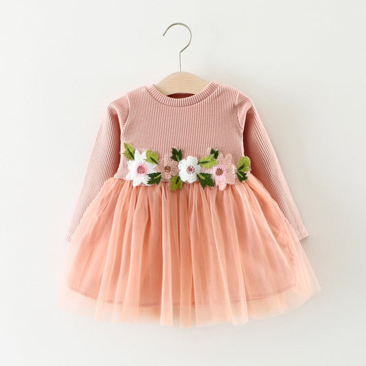 A031 new fall manufacturers selling children waist flowers long sleeved dress princess dress baby skirt - Enfance-Heureuse