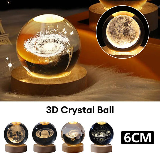 Luminous Starry Sky And Planets Moon Moon Crystal Ball Small Night Lamp Projection Ambience Light Creative Gift New Strange Gift - Enfance-Heureuse