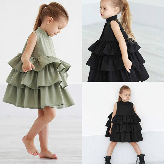 Fashion Simple Solid Color Sleeveless Small And Medium Girl Dress - Enfance-Heureuse