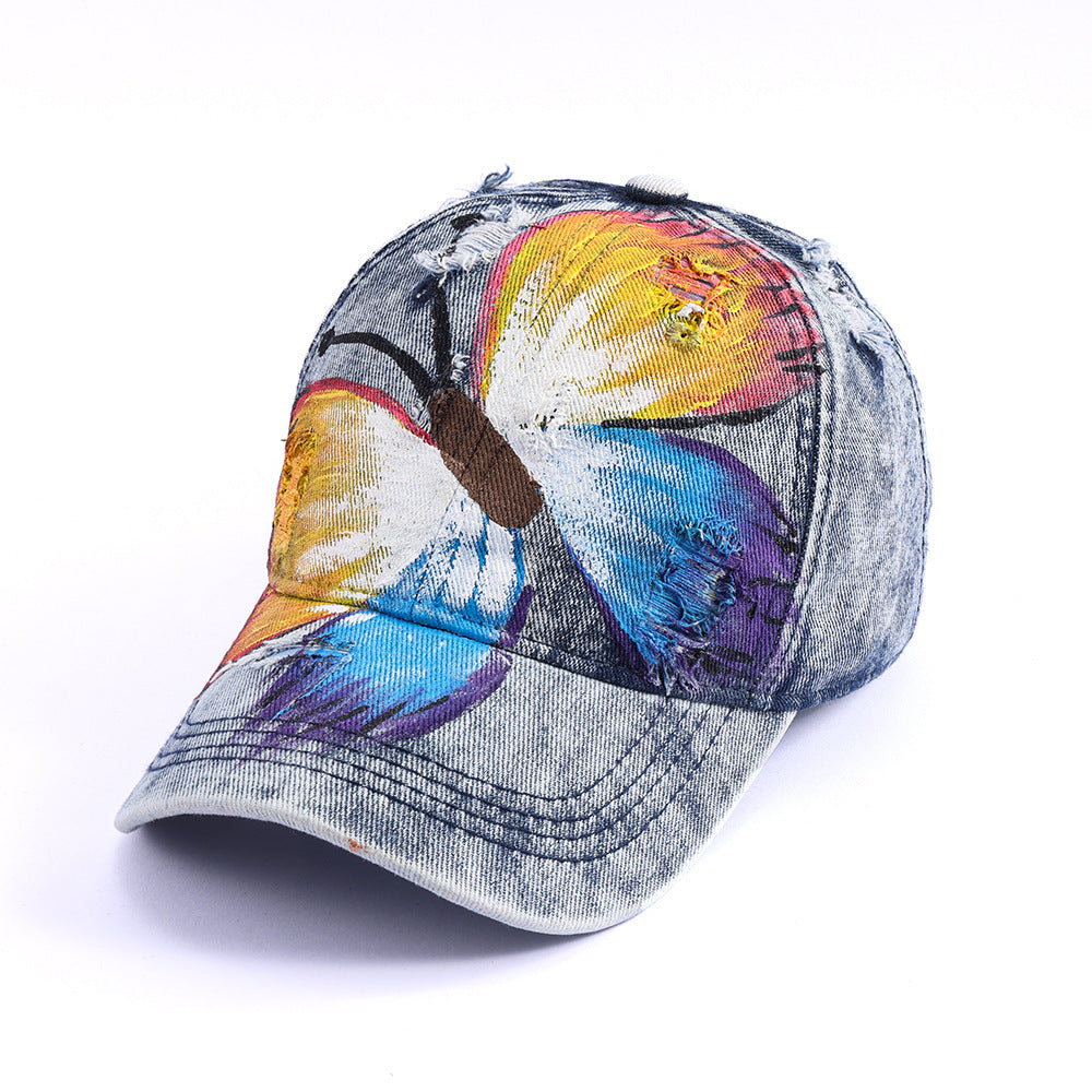Foreign Trade Hand-painted Butterfly Hat European And American Retro Simplicity Baseball Cap Men And Women Outdoor Peaked Cap Amazon Cowboy Hat