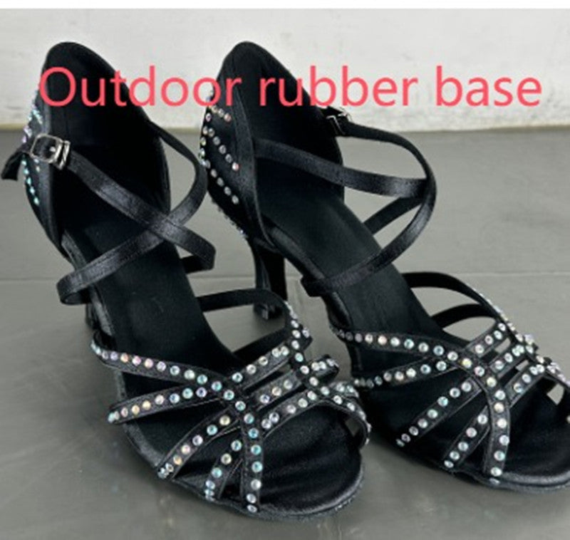 Zapatos de baile latino de diamante para mujer, zapatos de baile de tacón alto