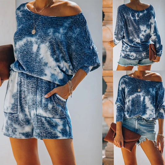 Traje casual de manga larga con cuello redondo y estampado de moda