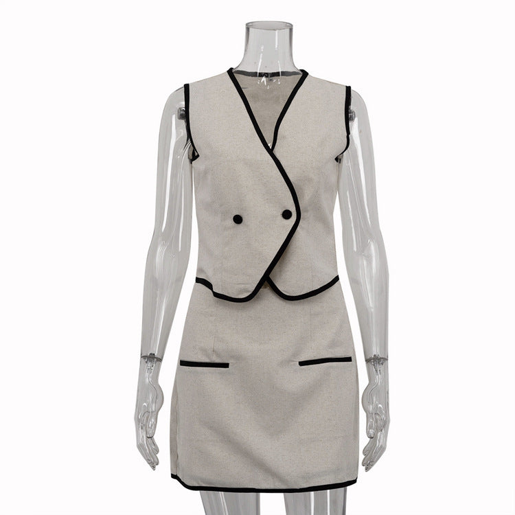 Sleeveless V-neck Vest Top Commuter Shorts Two-piece Set - Enfance-Heureuse