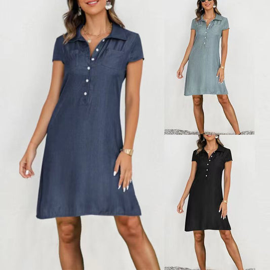 Split Pocket Large Swing Skirt Plus Size Casual Denim Dress - Enfance-Heureuse