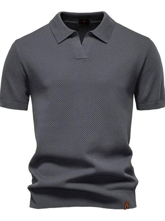 Men's Classic Textured Short Sleeve Polo Shirt - Enfance-Heureuse