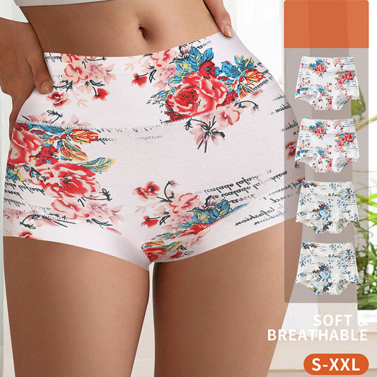 Fashion Color Contrast Big Flower Women's Boxer Underwear Sexy Sheath Belly Contracting Pure Cotton - Enfance-Heureuse