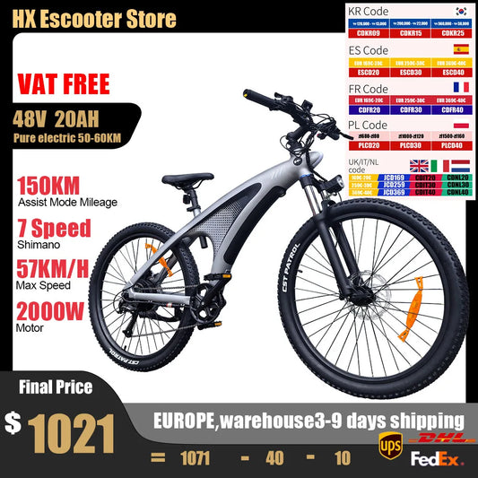 HX Q5 Ebikes 2000W Adults Electric Bike 57KM/H Electric Bicycle 27.5 Inch Removable battery Electric E Bikes Mountain Ebike - Enfance-Heureuse