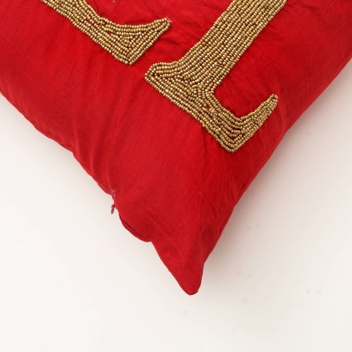 Handcrafted Red Noel Beadwork Lumber Pillow Perfect For The Season - Enfance-Heureuse