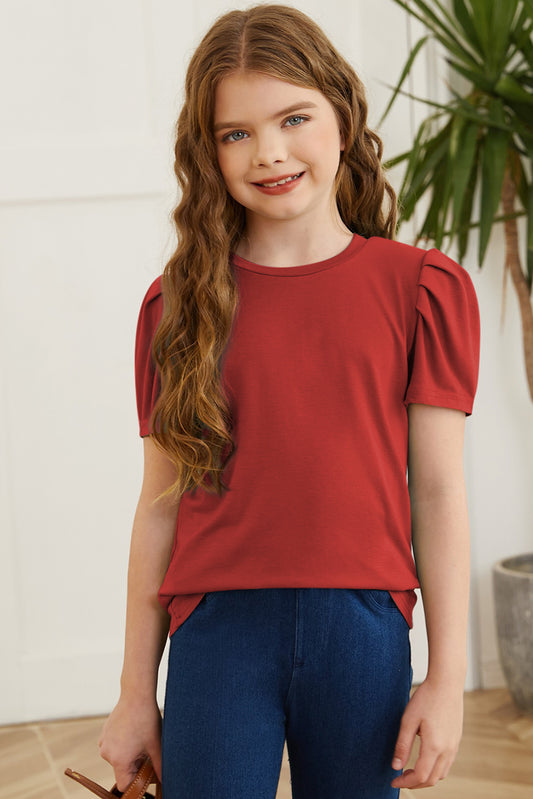 Round Neck Puff Sleeve T-Shirt - Enfance-Heureuse