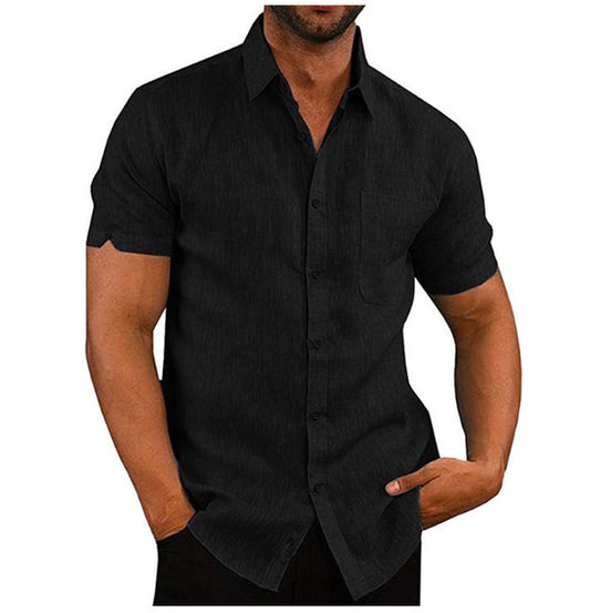 Men Short Sleeve Summer Solid Shirts Casual Loose Tops Tee - Enfance-Heureuse