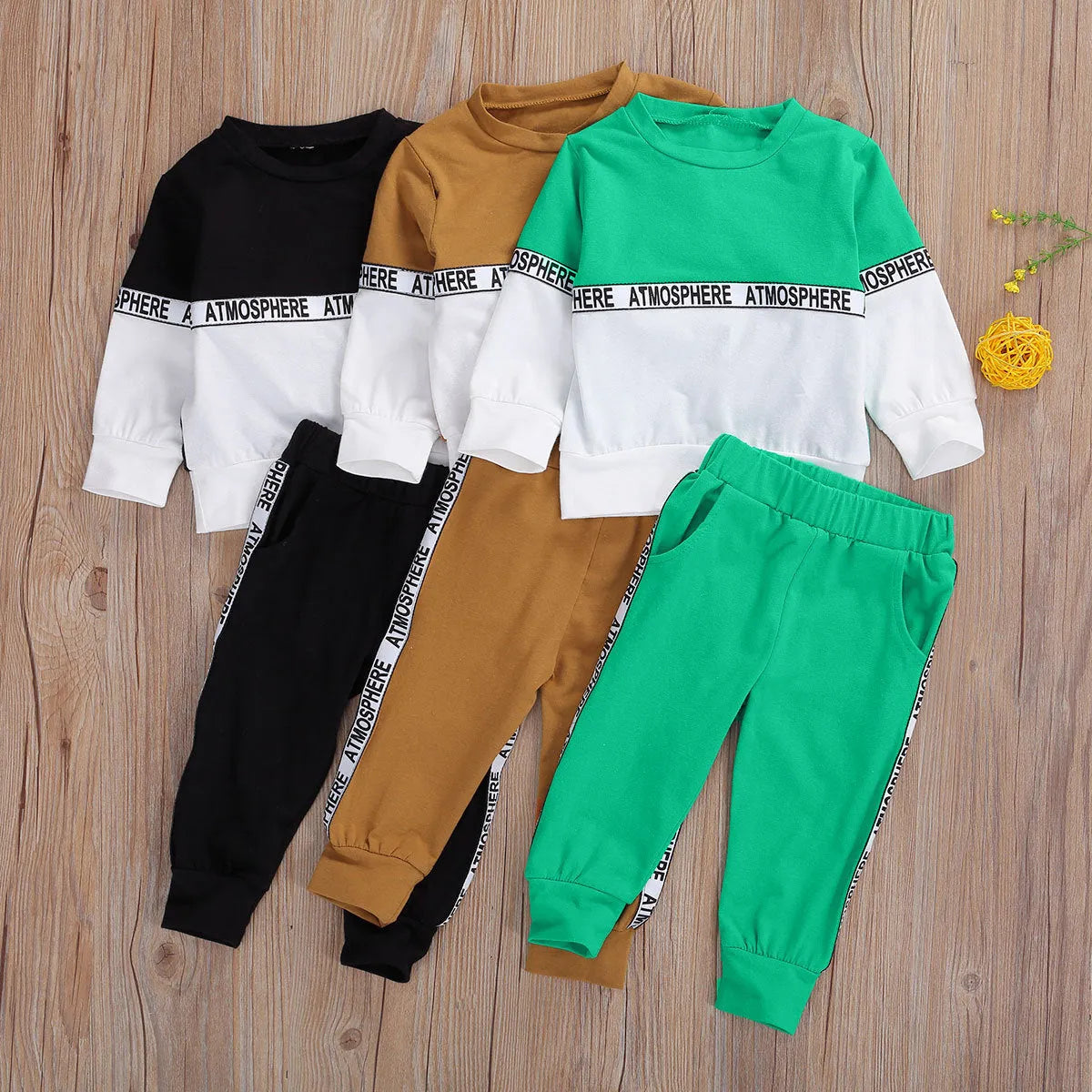 Boys Clothes Suit Long-sleeved Letter Personality Round Solid Color Stretch Trousers - Enfance-Heureuse