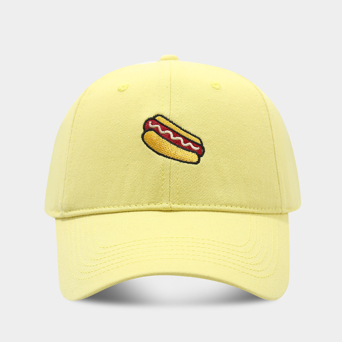 Hot Dog Embroidery Pattern Soft Top Peak Cap