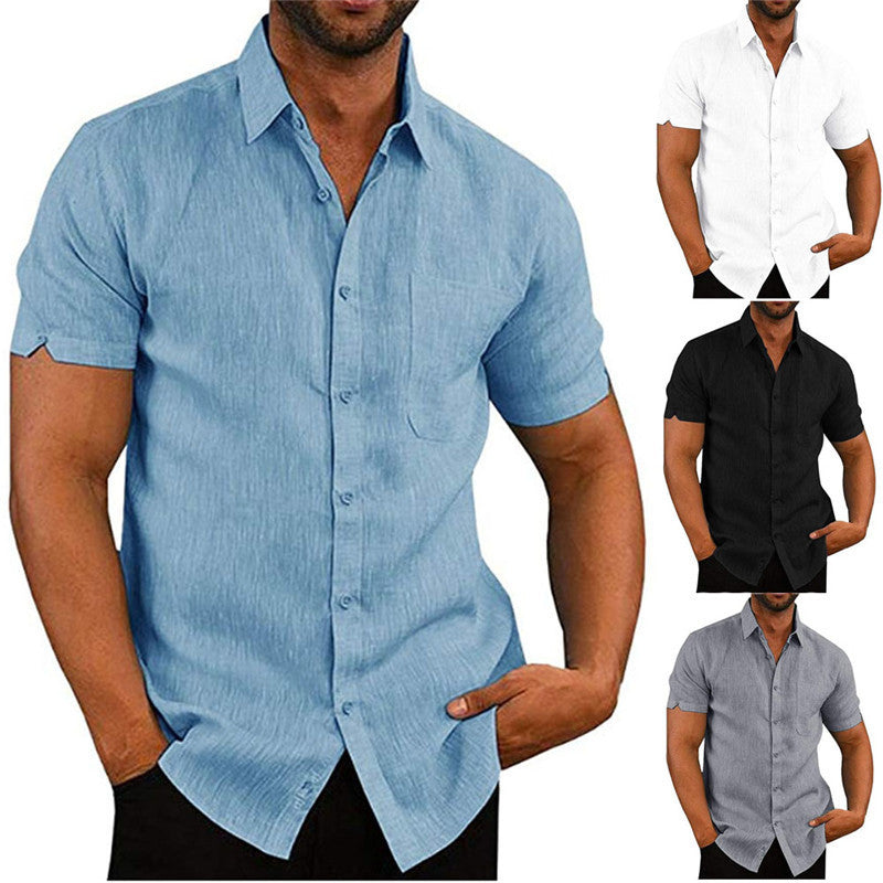 Men Short Sleeve Summer Solid Shirts Casual Loose Tops Tee - Enfance-Heureuse