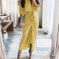 Long Sleeve V Neck Button Print Long Dress Women's - Enfance-Heureuse