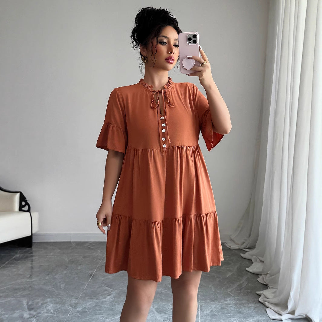 High-grade Simple Style Lace-up Solid Color Dress Women - Enfance-Heureuse