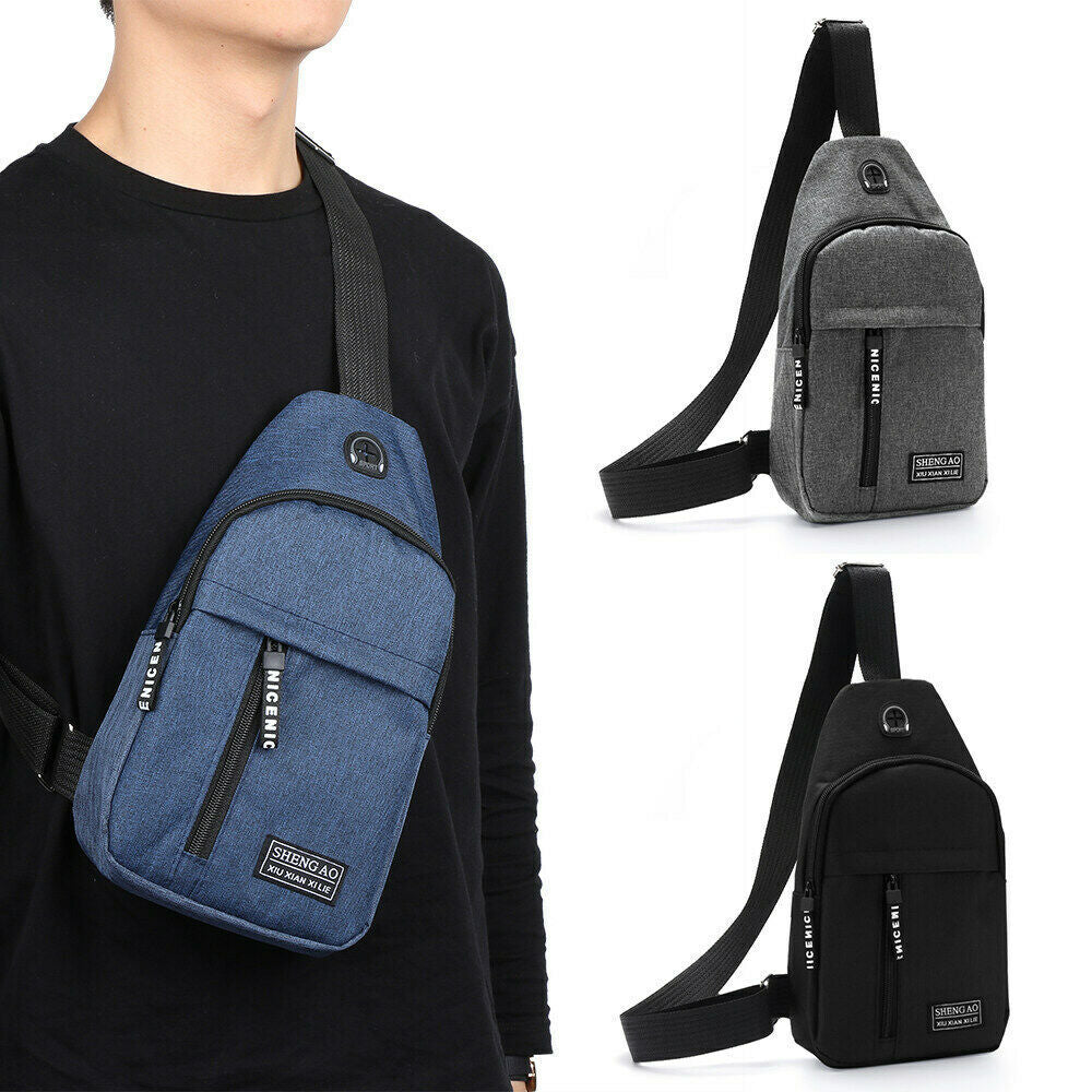 Mens Sling Bag Cross Body Handbag Chest Bag Shoulder Pack Sports Travel Backpack Black - Enfance-Heureuse