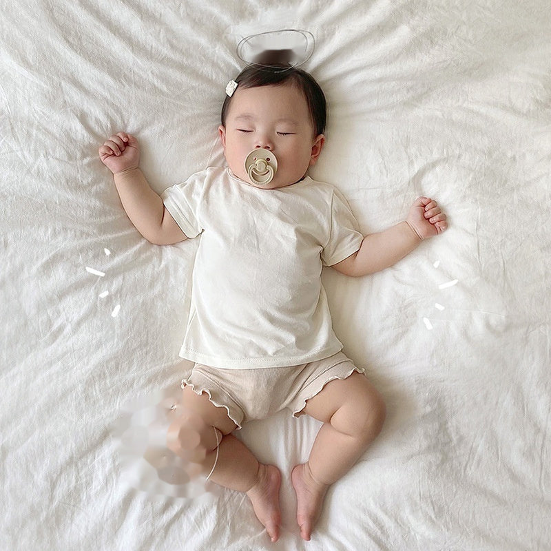 Thin Cute Children's Solid Color Toddler Round Neck Short Sleeve - Enfance-Heureuse