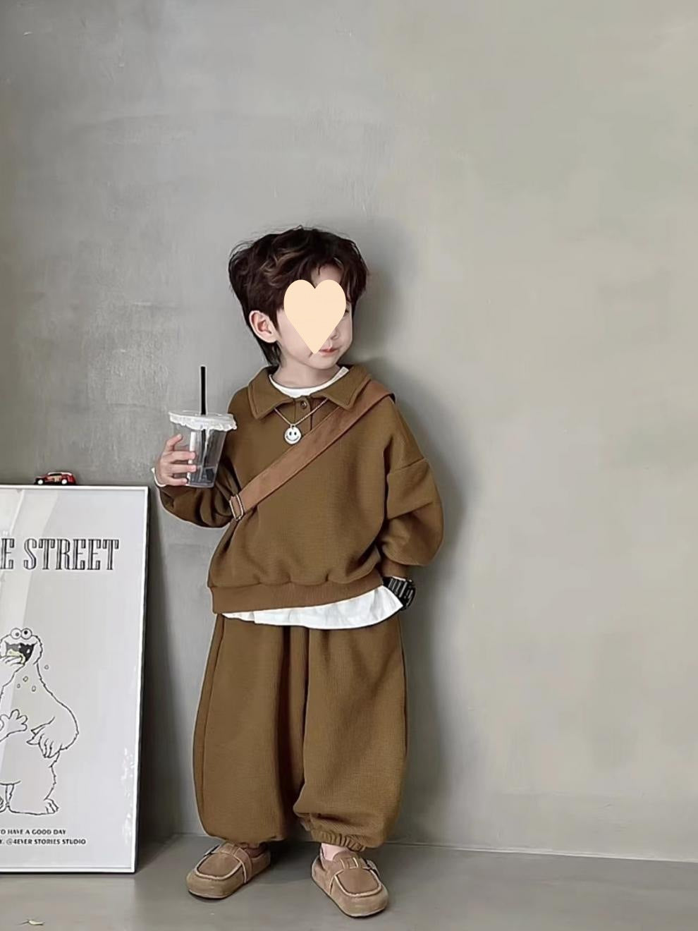 Boys' Simple Waffle Top Pants Suit - Enfance-Heureuse