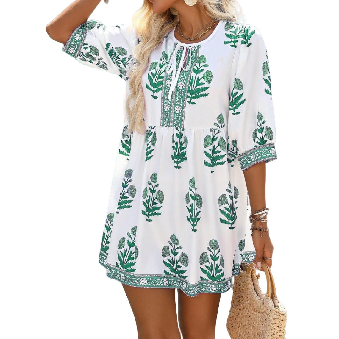 Summer Women's Casual Plant Printing Festival Holiday Dress - Enfance-Heureuse
