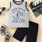 Summer Trendy Boys Letter Fist Print Sleeveless Casual Pants Suit - Enfance-Heureuse