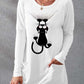 Women's Pocket Round Neck T-shirt Printed Loose Long Sleeve Dress - Enfance-Heureuse