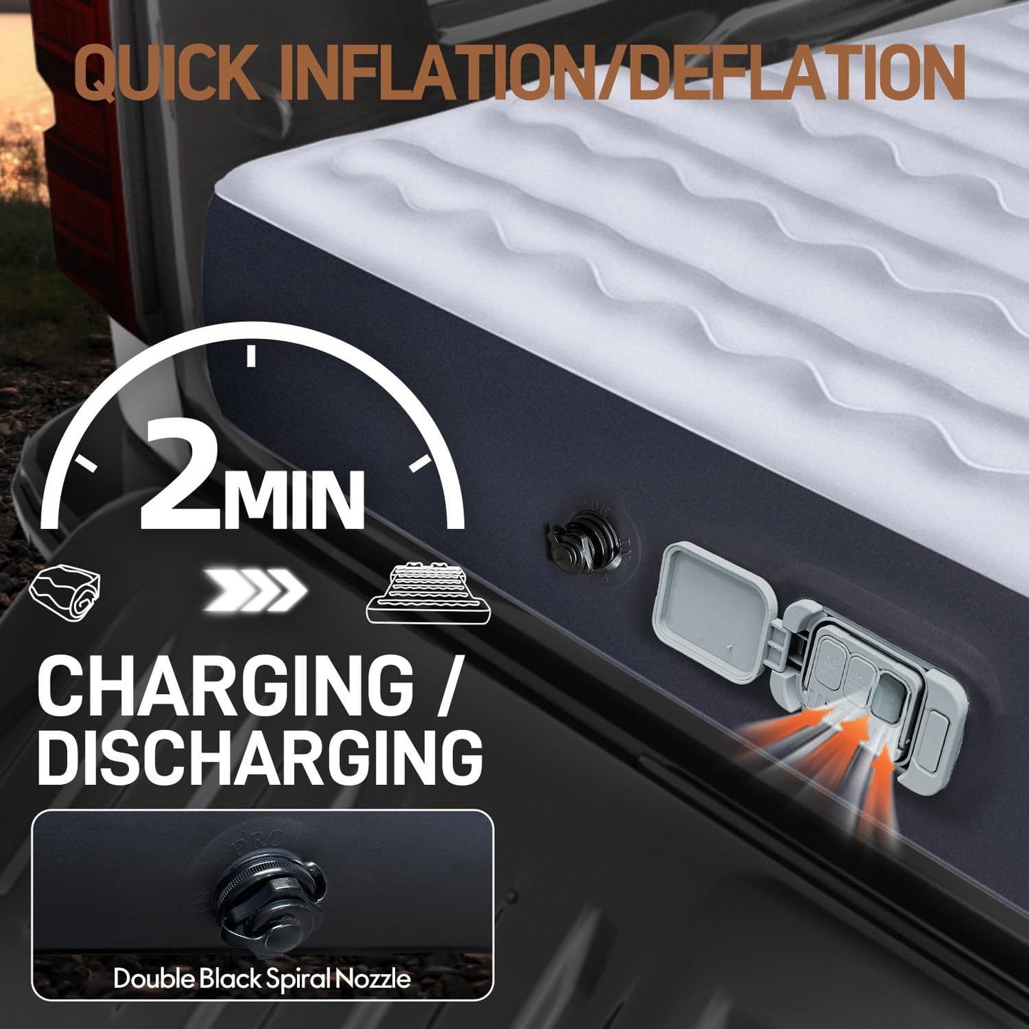 Truck Bed Air Mattress For 6.0-6.5ft Full-size Short Beds, Easily Inflates And Deflates With Built-In Rechargeable Air Pump Camping Bed Outdoor Mattress - Enfance-Heureuse