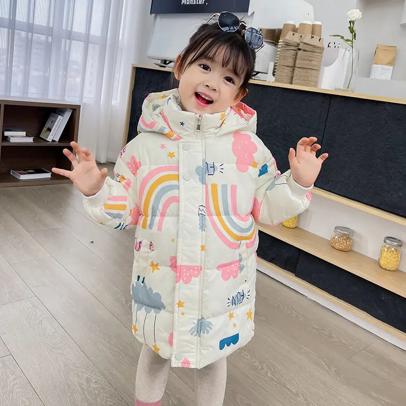 New Style Children's Down Jacket Middle Long Cute Thickened Cotton - Enfance-Heureuse