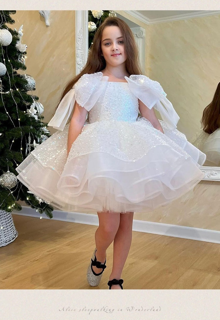 Girls' White Birthday Party Formal Dress Skirt - Enfance-Heureuse