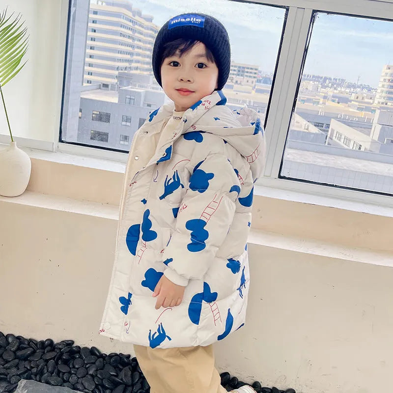 New Style Children's Down Jacket Middle Long Cute Thickened Cotton - Enfance-Heureuse