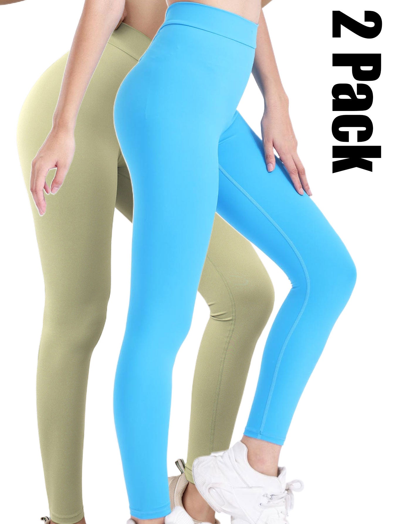 2 Pack High Waisted Leggings For Women-Soft Athletic Tummy Control Pants For Running Yoga Workout - Enfance-Heureuse