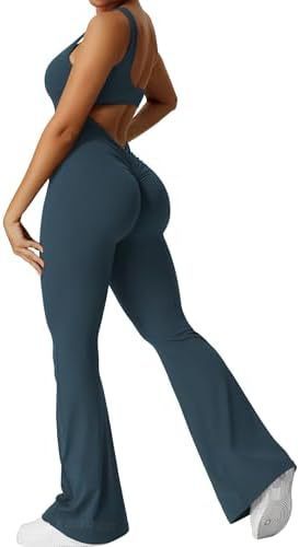 Women Sleeveless Flare Jumpsuits Fitness Yoga Long Pants - Enfance-Heureuse