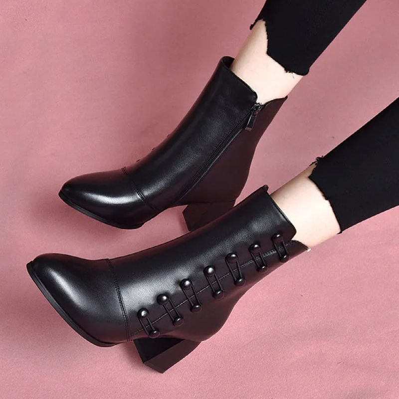 Decorative Button Zipper Non-slip Wear-resistant Fashion Boots Women's Shoes - Enfance-Heureuse