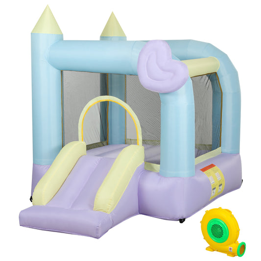 Inflatable Bounce House With Air Blower, Slide, Stakes, Repair Patches, Storage Bag, For Kids Ages 3-8, 98 X 65 X 79