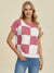 Double Take Full Size Checkered Round Neck Short Sleeve Sweater - Enfance-Heureuse